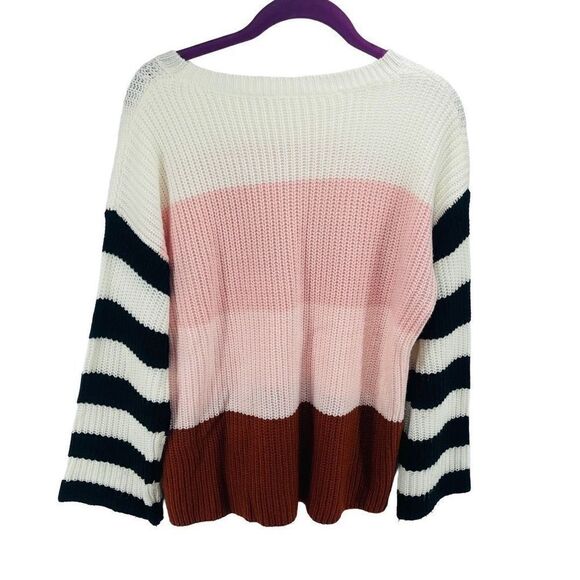 Women's Striped Sweater Long Sleeve Pullover Knitted Rib Lounge Pink Size Small - Picture 4 of 10